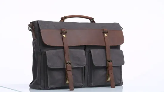 Wasserdichte Canvas-Umhängetasche, veganes Leder, Laptop-Mann-Aktentasche, Handtasche mit verstellbarem Riemen (RS